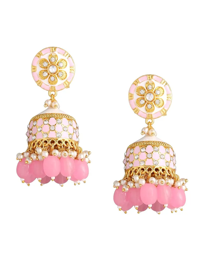 Necklaces Yellow Chimes Yellow Chimes Traditional Gold Toned Pink Floral Design Pearl Meenakari Jhumka Jhumki Earrings for Women and Girls Medium YCTJER92MNKJHKPK