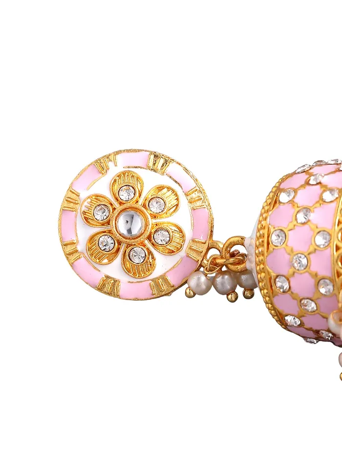 Necklaces Yellow Chimes Yellow Chimes Traditional Gold Toned Pink Floral Design Pearl Meenakari Jhumka Jhumki Earrings for Women and Girls Medium YCTJER92MNKJHKPK