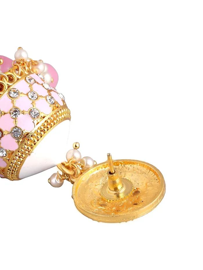 Necklaces Yellow Chimes Yellow Chimes Traditional Gold Toned Pink Floral Design Pearl Meenakari Jhumka Jhumki Earrings for Women and Girls Medium YCTJER92MNKJHKPK