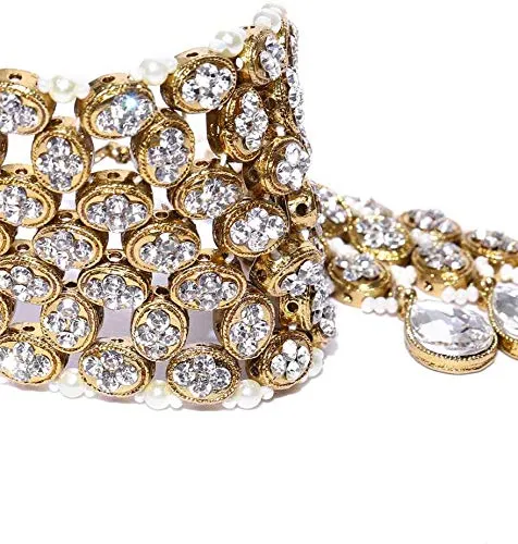Rings Yellow Chimes Classic Gold Plated Studded Crystal Pearl Ethnic Stylish Adjustable Dangling Bracelet for Women and Girls Yellow Chimes
