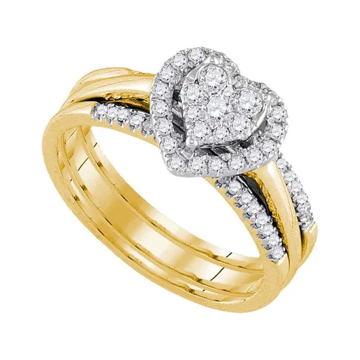 10kt Yellow Gold Womens Diamond Heart Bridal Wedding Engagement Ring Band Set 12 Cttw mayamila Rings 10kt Yellow Gold Womens Diamond Heart Bridal Wedding Engagement Ring Band Set 12 Cttw mayamila Rings