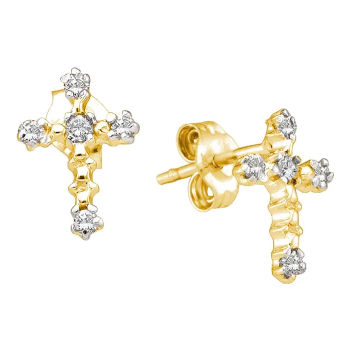 14kt Yellow Gold Womens Round Diamond Cross Religious Earrings 120 Cttw mayamila Earrings 14kt Yellow Gold Womens Round Diamond Cross Religious Earrings 120 Cttw mayamila Earrings