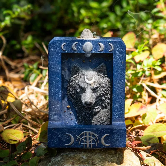 15398 Moon Phase Wolf Backflow Burner PACIFIC GIFTWARE Necklaces
