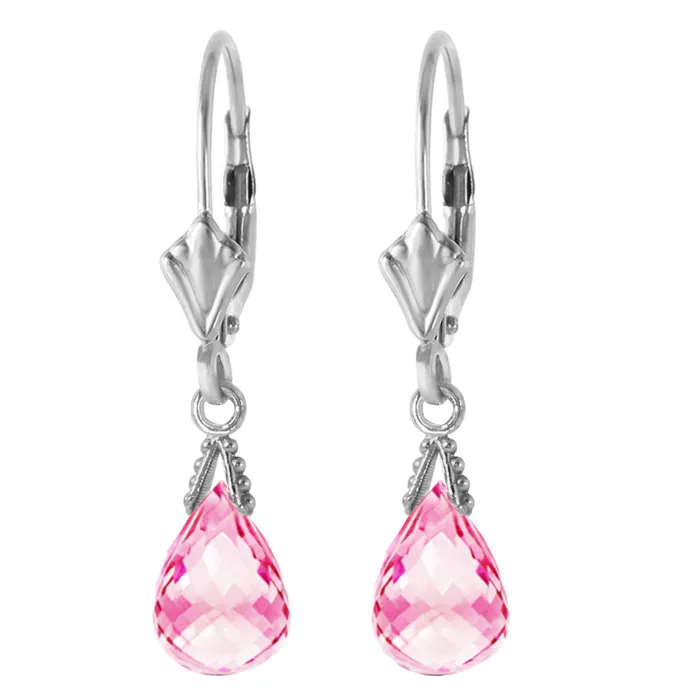 45 Carat 14K Solid White Gold Leverback Earrings Briolette Pink Topaz MayaMila Earrings