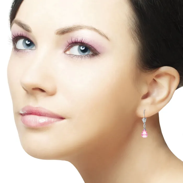 45 Carat 14K Solid White Gold Leverback Earrings Briolette Pink Topaz MayaMila Earrings