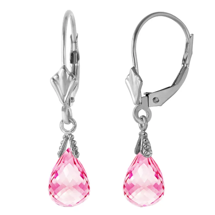 45 Carat 14K Solid White Gold Leverback Earrings Briolette Pink Topaz MayaMila Earrings