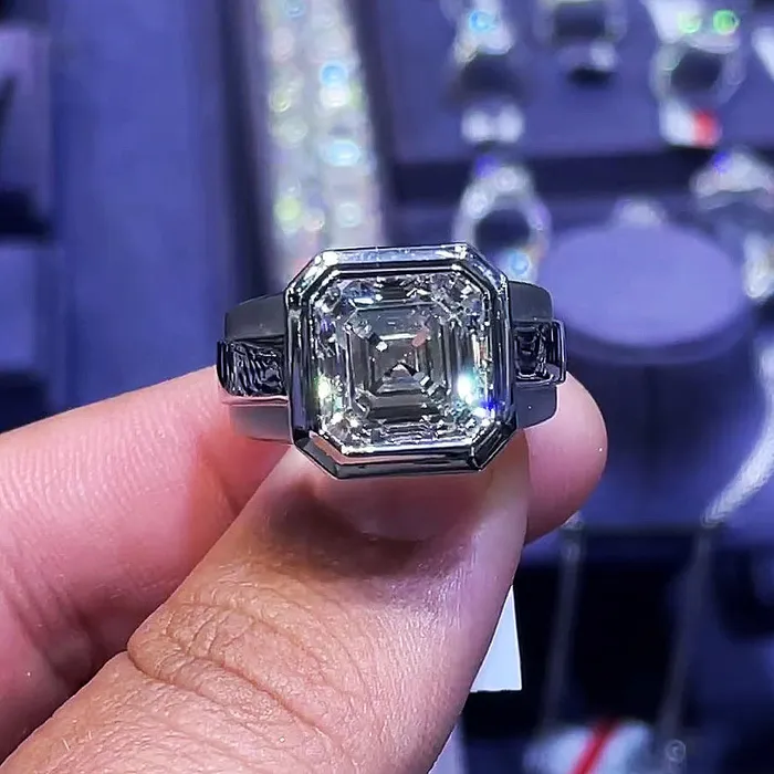 6ct Bezel Setting Asscher Cut Sterling Silver Engagement Ring shine of diamond Rings