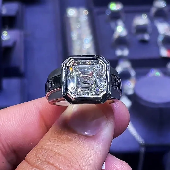 6ct Bezel Setting Asscher Cut Sterling Silver Engagement Ring shine of diamond Rings 6ct Bezel Setting Asscher Cut Sterling Silver Engagement Ring shine of diamond Rings