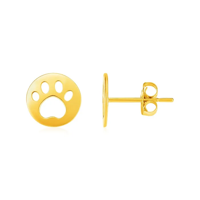 Earrings 14k Yellow Gold Post Earrings with Paw Prints MayaMila