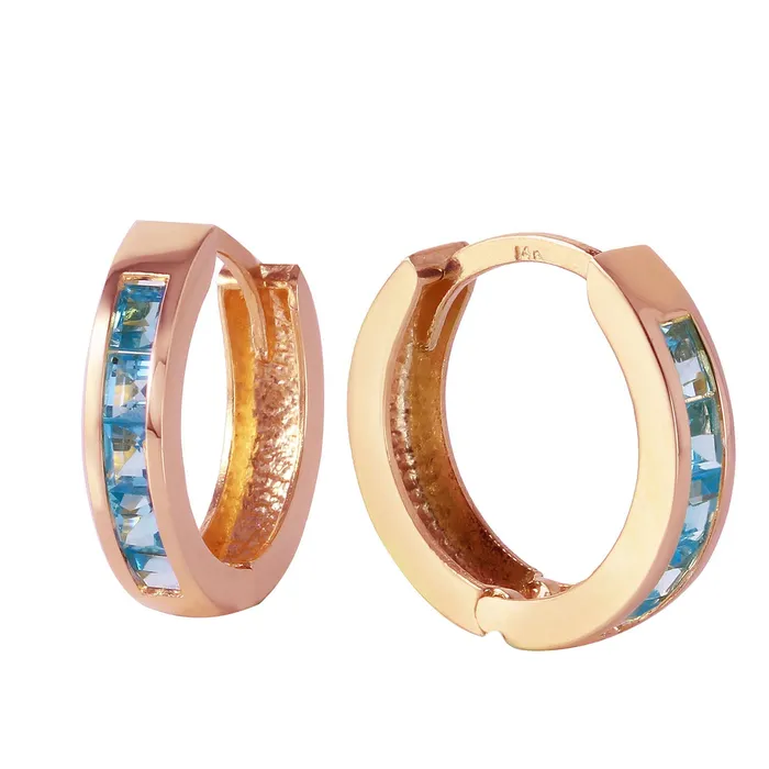 Earrings MayaMila 12 CTW 14K Solid Rose Gold Hoop Huggie Earrings Blue Topaz