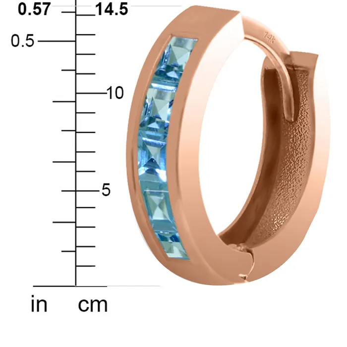 Earrings MayaMila 12 CTW 14K Solid Rose Gold Hoop Huggie Earrings Blue Topaz