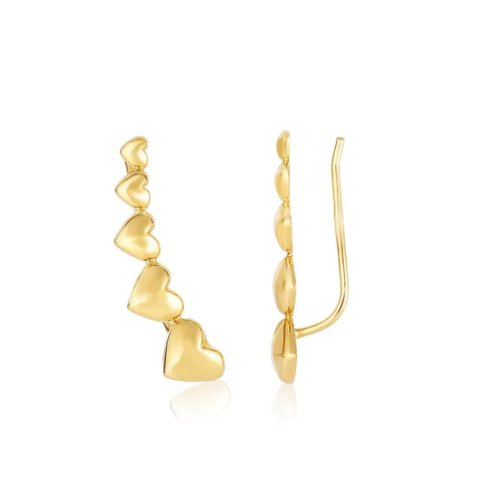 Earrings MayaMila 14k Yellow Gold Graduated Heart Climber Style Stud Earrings Earrings MayaMila 14k Yellow Gold Graduated Heart Climber Style Stud Earrings