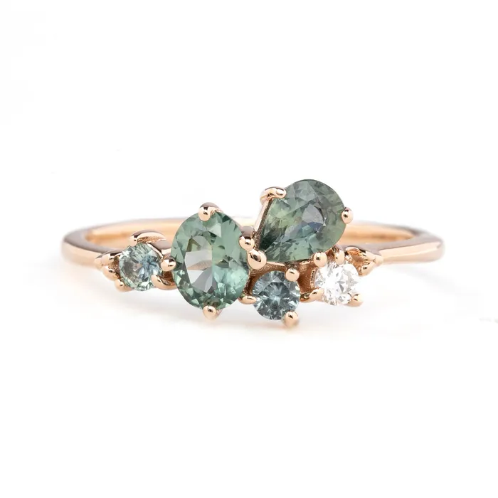 Envero Jewelry Rings Five Stones Sapphire Stardust Cluster Ring 14k Rose Gold One of a kind Envero Jewelry Rings Five Stones Sapphire Stardust Cluster Ring 14k Rose Gold One of a kind