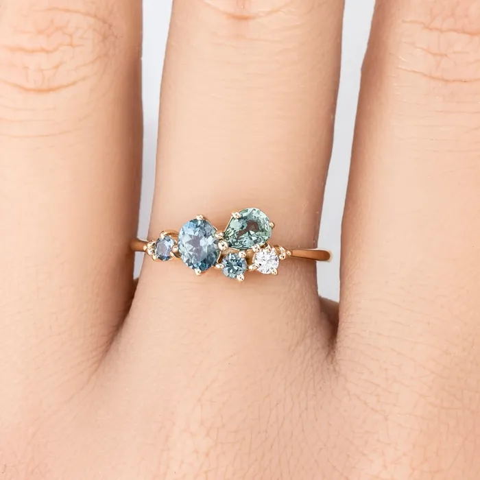 Envero Jewelry Rings Five Stones Sapphire Stardust Cluster Ring 14k Rose Gold One of a kind Envero Jewelry Rings Five Stones Sapphire Stardust Cluster Ring 14k Rose Gold One of a kind