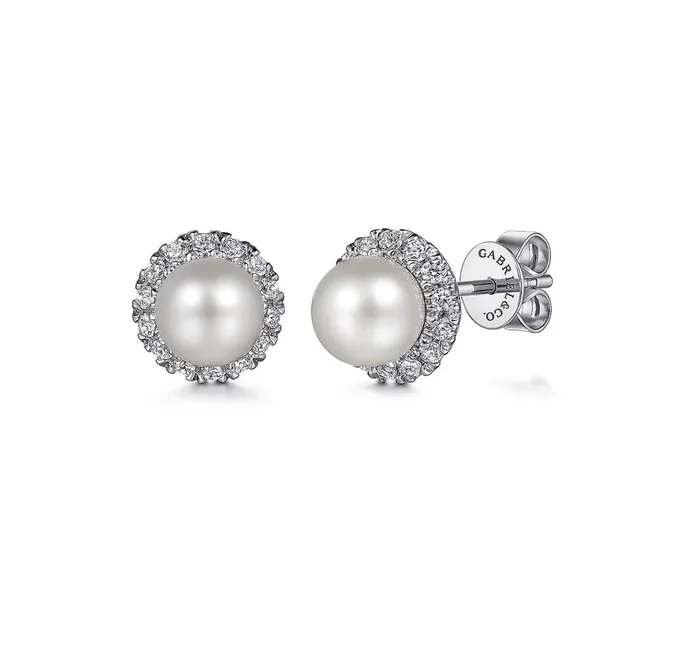GABRIEL Co14K White Gold Diamond Pearl stud Earrings EG14862W45PL GABRIEL CO Earrings GABRIEL Co14K White Gold Diamond Pearl stud Earrings EG14862W45PL GABRIEL CO Earrings