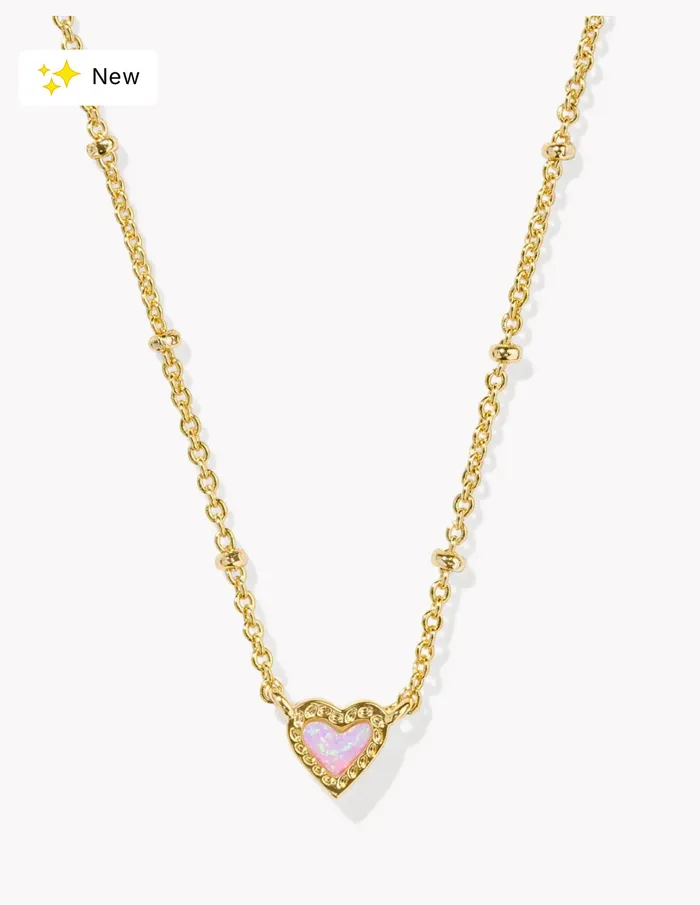 KENDRA SCOTT Necklaces KENDRA SCOTT Mini Ari Heart Gold Satellite Short Pendant Necklace in Bubblegum Pink Opal 9608874717 KENDRA SCOTT Necklaces KENDRA SCOTT Mini Ari Heart Gold Satellite Short Pendant Necklace in Bubblegum Pink Opal 9608874717