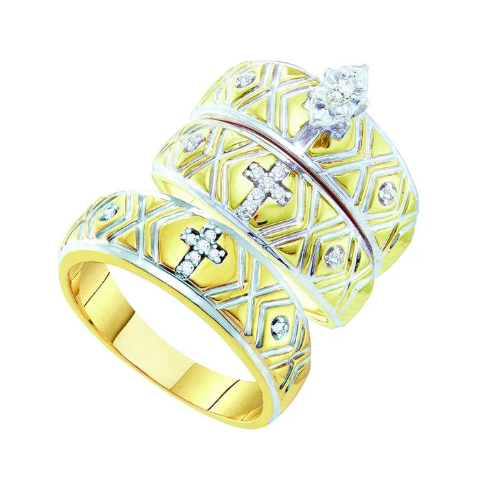 mayamila 10kt Yellow Gold His Hers Marquise Diamond Crosses Matching Bridal Wedding Ring Band Set 18 Cttw Rings mayamila 10kt Yellow Gold His Hers Marquise Diamond Crosses Matching Bridal Wedding Ring Band Set 18 Cttw Rings