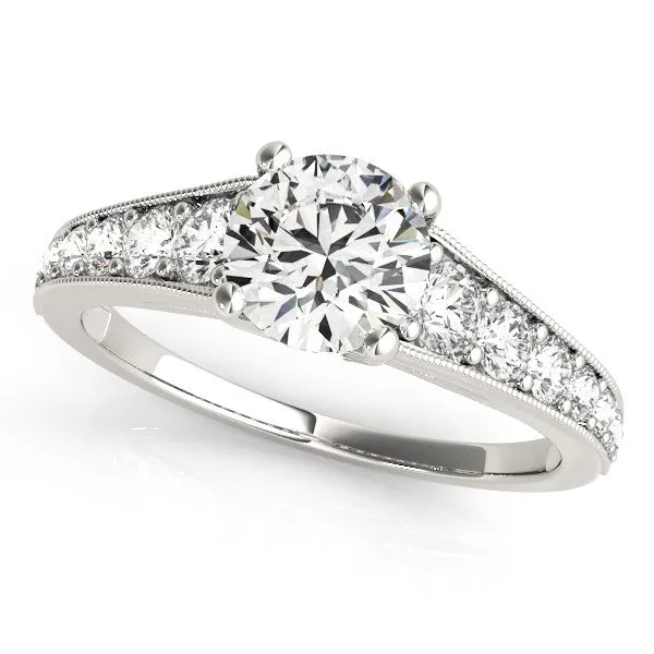 mayamila 14K White Gold Antique Style Tapered Shank Round Diamond Engagement Ring 1 38 ct tw Rings