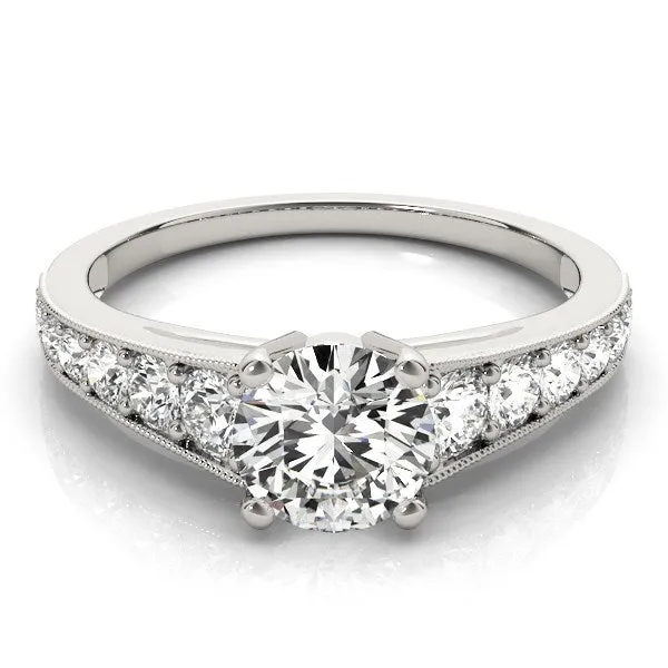 mayamila 14K White Gold Antique Style Tapered Shank Round Diamond Engagement Ring 1 38 ct tw Rings