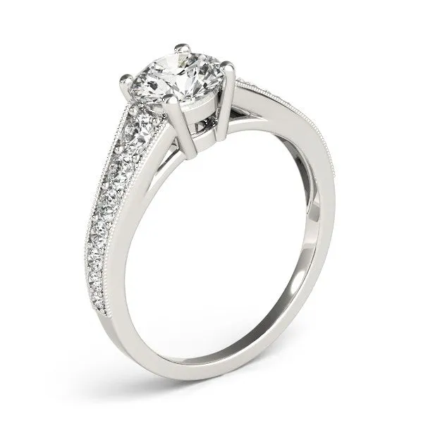 mayamila 14K White Gold Antique Style Tapered Shank Round Diamond Engagement Ring 1 38 ct tw Rings