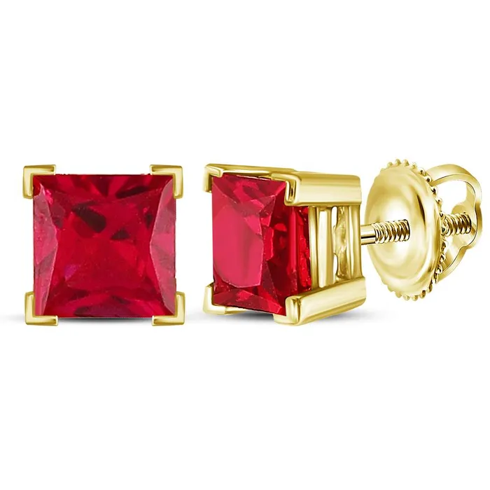 mayamila Earrings 10kt Yellow Gold Womens Princess LabCreated Ruby Solitaire Earrings 200 Cttw mayamila Earrings 10kt Yellow Gold Womens Princess LabCreated Ruby Solitaire Earrings 200 Cttw