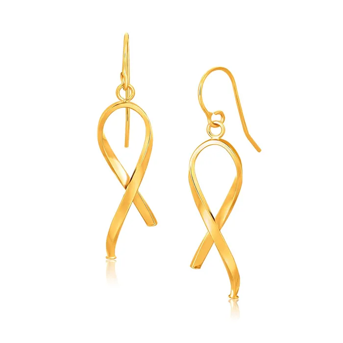 MayaMila Earrings 14k Yellow Gold Ribbon Style Dangling Earrings