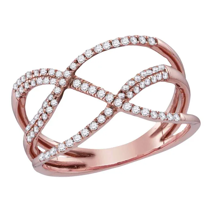 mayamila Rings 10kt Rose Gold Womens Round Diamond Open Strand Crossover Band Ring 13 Cttw mayamila Rings 10kt Rose Gold Womens Round Diamond Open Strand Crossover Band Ring 13 Cttw