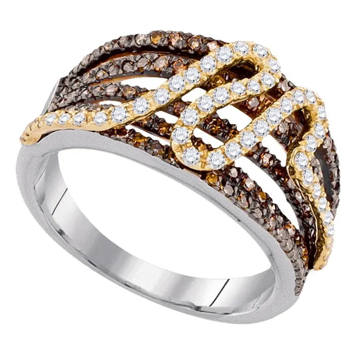 mayamila Rings 10kt White Gold Womens Round Brown Color Enhanced Diamond Striped Fashion Ring 34 Cttw mayamila Rings 10kt White Gold Womens Round Brown Color Enhanced Diamond Striped Fashion Ring 34 Cttw