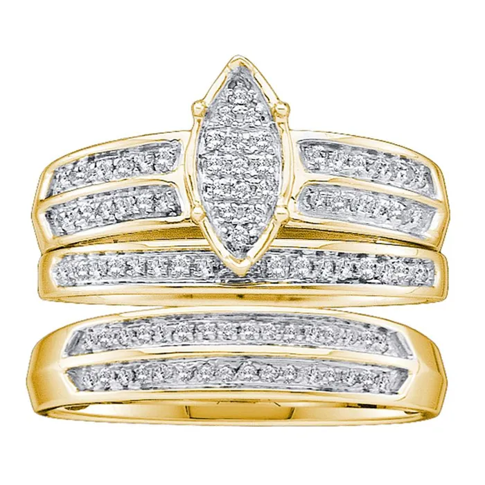 mayamila Rings 10kt Yellow Gold His Hers Round Diamond Cluster Matching Bridal Wedding Ring Band Set 14 Cttw mayamila Rings 10kt Yellow Gold His Hers Round Diamond Cluster Matching Bridal Wedding Ring Band Set 14 Cttw