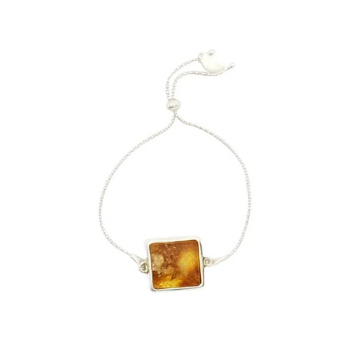 Natural Amber Sterling Silver Adjustable Slider Bracelet Amberman Bracelets