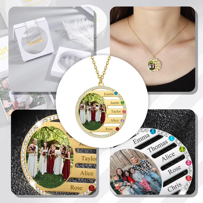 Necklaces Juzan Jewelry Family Photo Birthstone Necklace