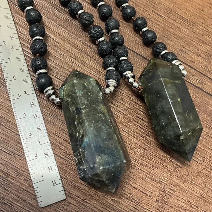 Necklaces Peace Love Bling Vesuvius Lava and Labradorite Necklace