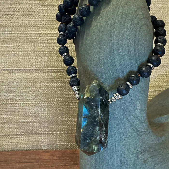 Necklaces Peace Love Bling Vesuvius Lava and Labradorite Necklace