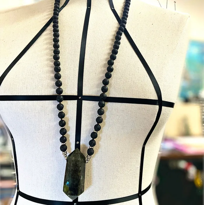 Necklaces Peace Love Bling Vesuvius Lava and Labradorite Necklace
