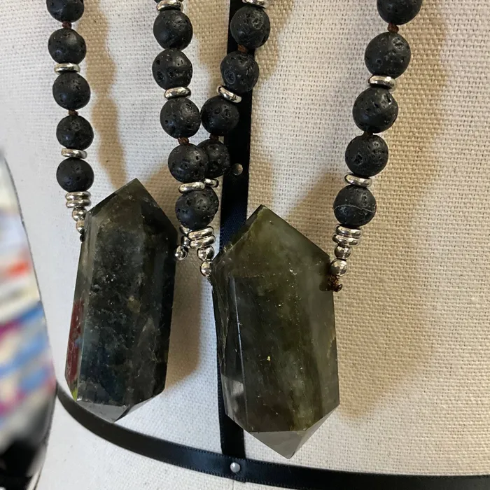 Necklaces Peace Love Bling Vesuvius Lava and Labradorite Necklace