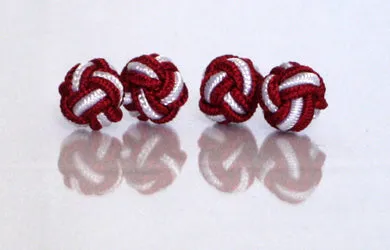 Rings Head Shoulders Toes and Bows Red White Silk Knot Cufflinks
