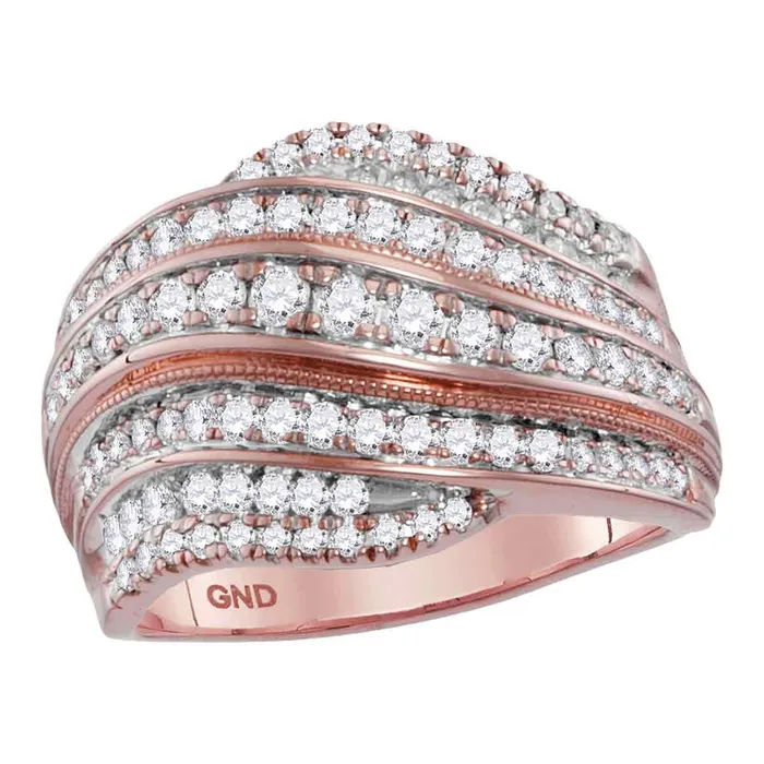 Rings mayamila 14kt Rose Gold Womens Round Diamond Contoured Stripe Fashion Band Ring 1120 Cttw Rings mayamila 14kt Rose Gold Womens Round Diamond Contoured Stripe Fashion Band Ring 1120 Cttw