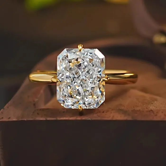 shine of diamond Radiant Cut Sterling Silver Solitaire Engagement Ring in Golden Tone Rings shine of diamond Radiant Cut Sterling Silver Solitaire Engagement Ring in Golden Tone Rings