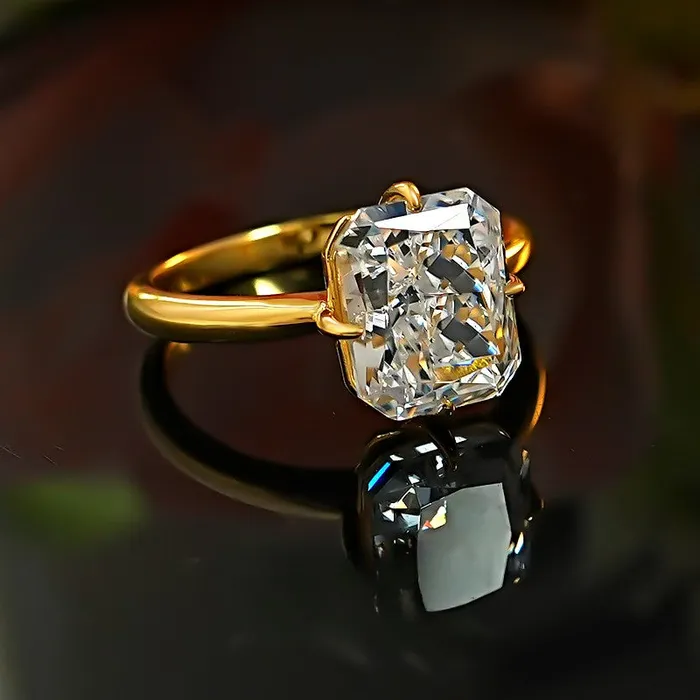 shine of diamond Radiant Cut Sterling Silver Solitaire Engagement Ring in Golden Tone Rings shine of diamond Radiant Cut Sterling Silver Solitaire Engagement Ring in Golden Tone Rings