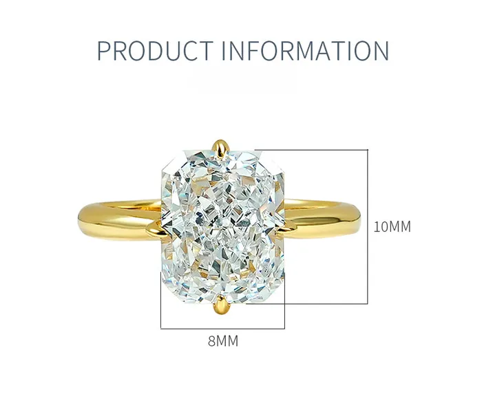 shine of diamond Radiant Cut Sterling Silver Solitaire Engagement Ring in Golden Tone Rings shine of diamond Radiant Cut Sterling Silver Solitaire Engagement Ring in Golden Tone Rings