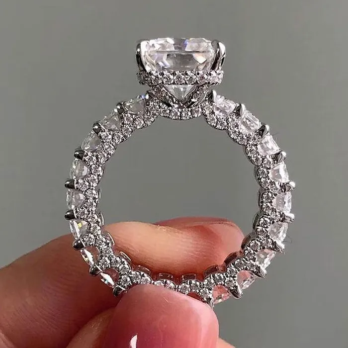 Shineofdiamond Rings Exquisite Radiant Cut Sterling Silver Wedding Ring With Eternity Band