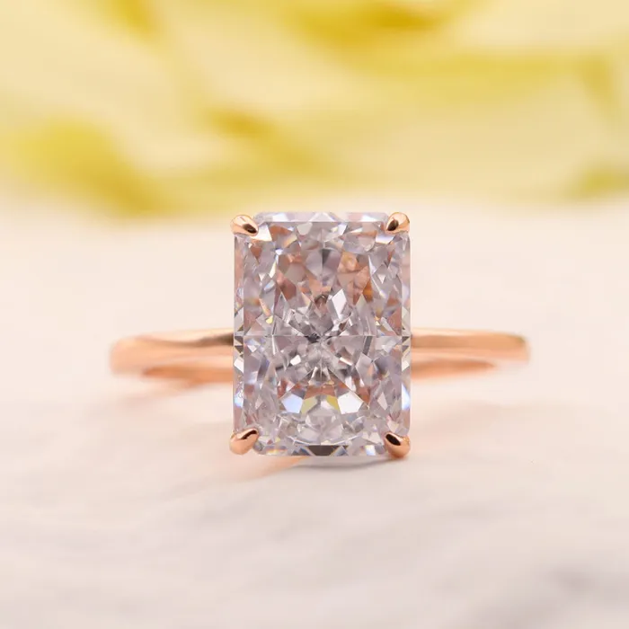 Shineofdiamond Rings Stunning Radiant Cut Sterling Silver Bridal Set In Rose Golden Tone