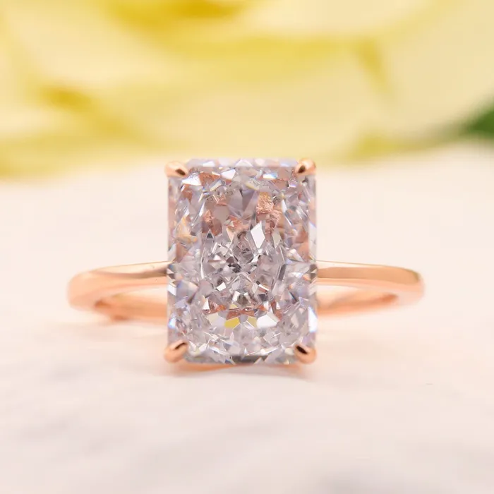 Shineofdiamond Rings Stunning Radiant Cut Sterling Silver Bridal Set In Rose Golden Tone