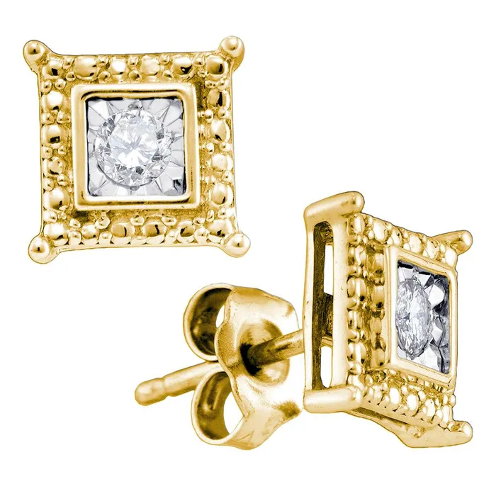 Yellowtone Sterling Silver Womens Round Diamond Solitaire Square Stud Earrings mayamila Earrings Yellowtone Sterling Silver Womens Round Diamond Solitaire Square Stud Earrings mayamila Earrings