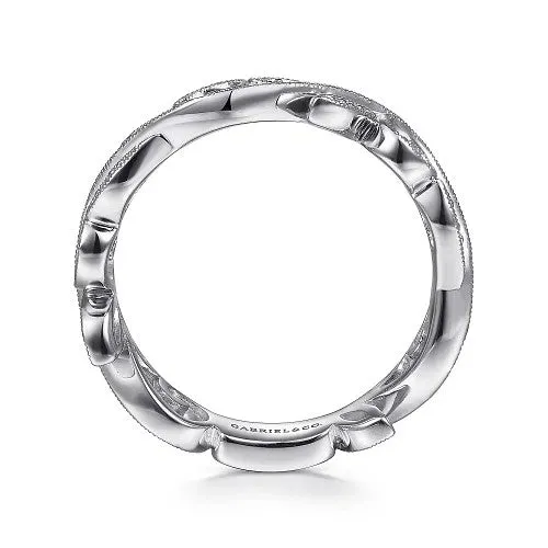 14K White Gold Scrolling Floral Diamond Stackable Ring GABRIEL CO Rings