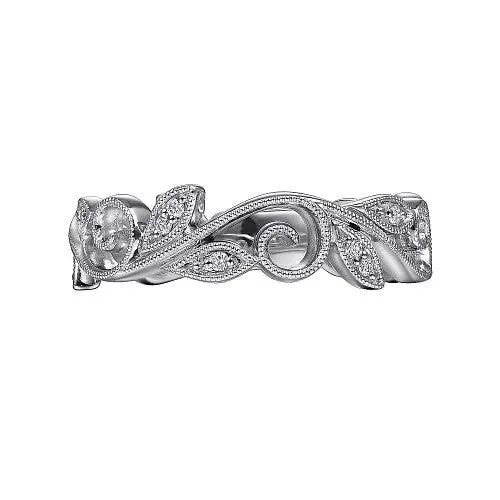 14K White Gold Scrolling Floral Diamond Stackable Ring GABRIEL CO Rings