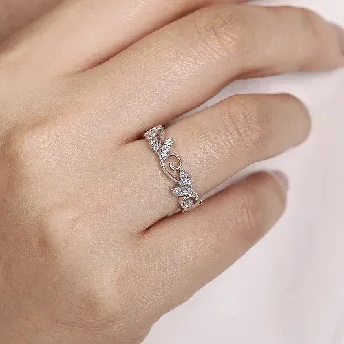 14K White Gold Scrolling Floral Diamond Stackable Ring GABRIEL CO Rings