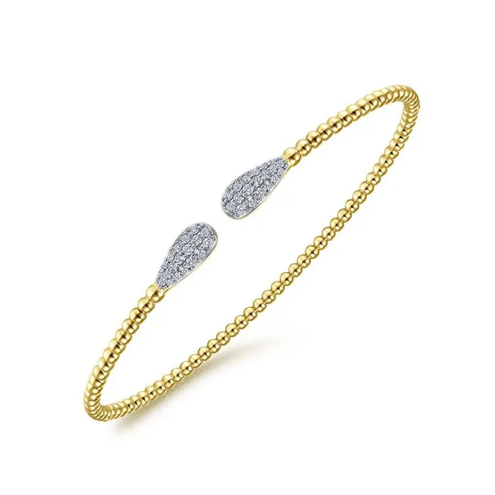 14K Yellow Gold Bujukan Bead Cuff Bracelet with Diamond Pave Teardrops GABRIEL CO Bracelets 14K Yellow Gold Bujukan Bead Cuff Bracelet with Diamond Pave Teardrops GABRIEL CO Bracelets