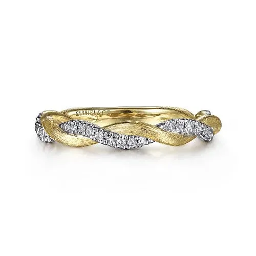 14K Yellow Gold Twisted Diamond Stackable Ring GABRIEL CO Rings