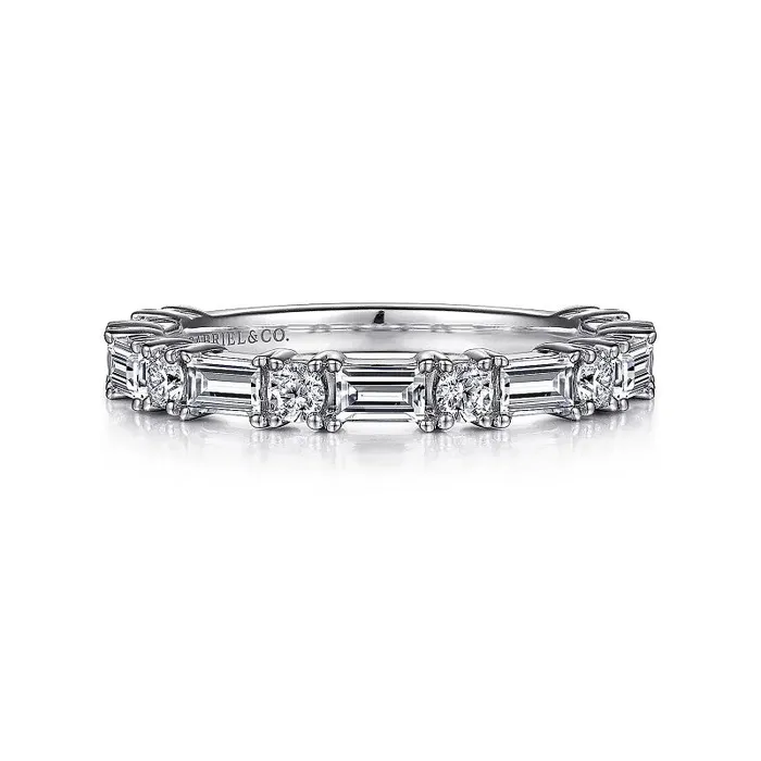 Aggie 14K White Gold Baguette and Round Diamond Anniversary Band 099 ct GABRIEL CO Rings